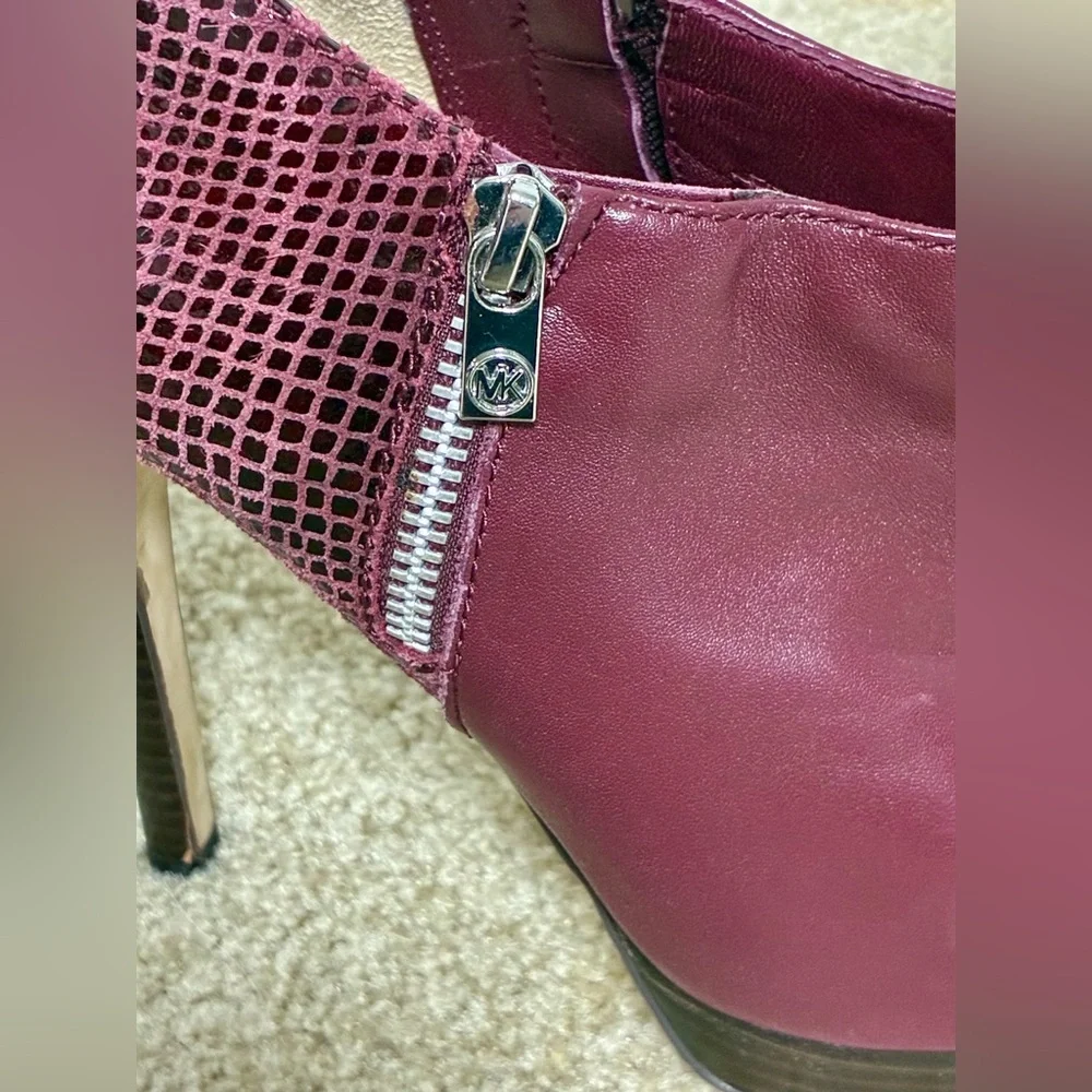 Michael Kors burgundy leather & snakeskin booties heeled platform boots 10